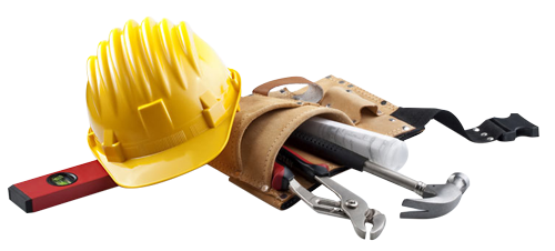 A yellow hard hat and some tools in it.